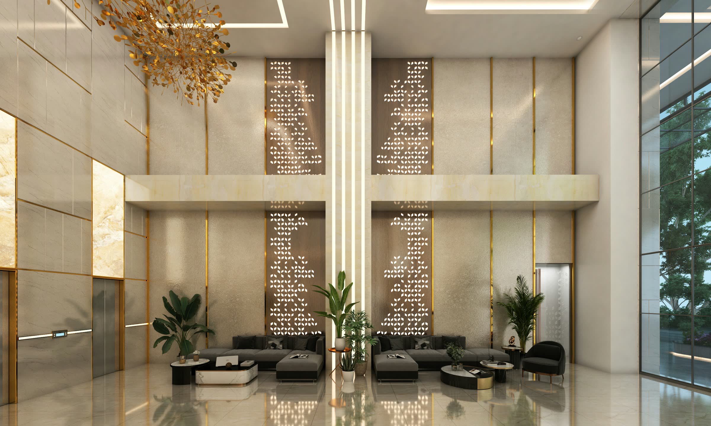 Elegant marble and glass office interior